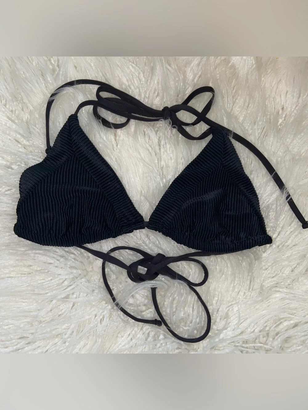Frankie's Bikinis Black Ribbed Triangle Swim Top